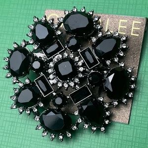 NWT Carolee Black Flower Rhinestone Jewel Hair Barrette